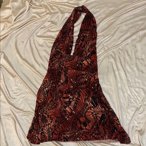 Unyx Geometric Halter Dress | Size M Red Halter Open Back Halter Dress